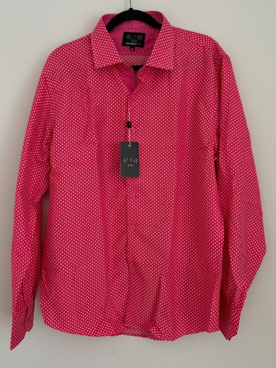 Azaro Uomo Other - Azaro Uomo Italian Collection Pink Polka Dot Slim Fit Shirt Modern Preppy 3XL
